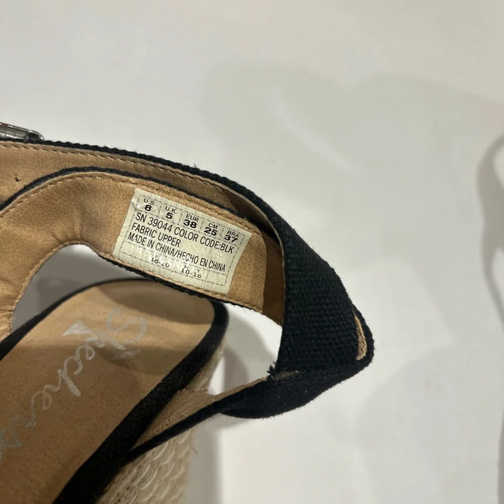 Skechers Black Cut out Espadrille Wedge Sandals size 8 boho spring summer shoe